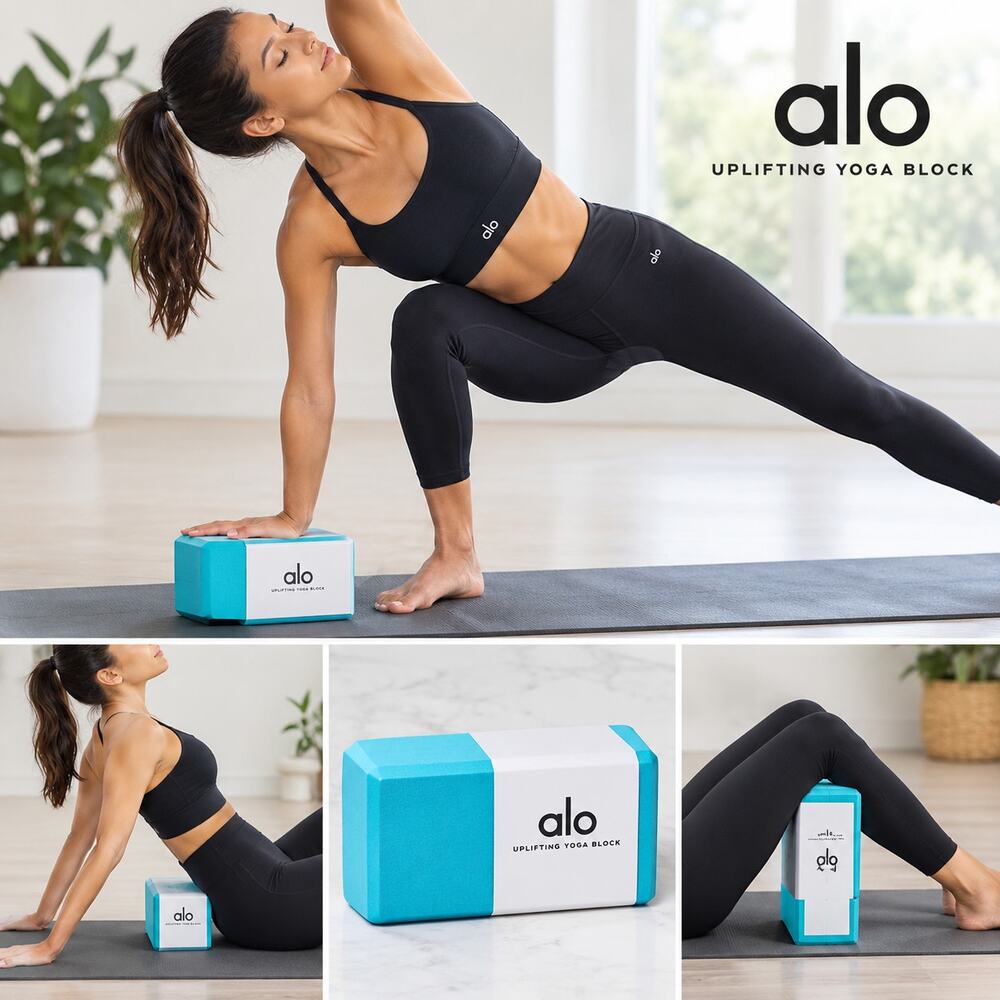 Alo Yoga Uplifting Yoga Block Bright Aqua/Silver One Size New Sealed